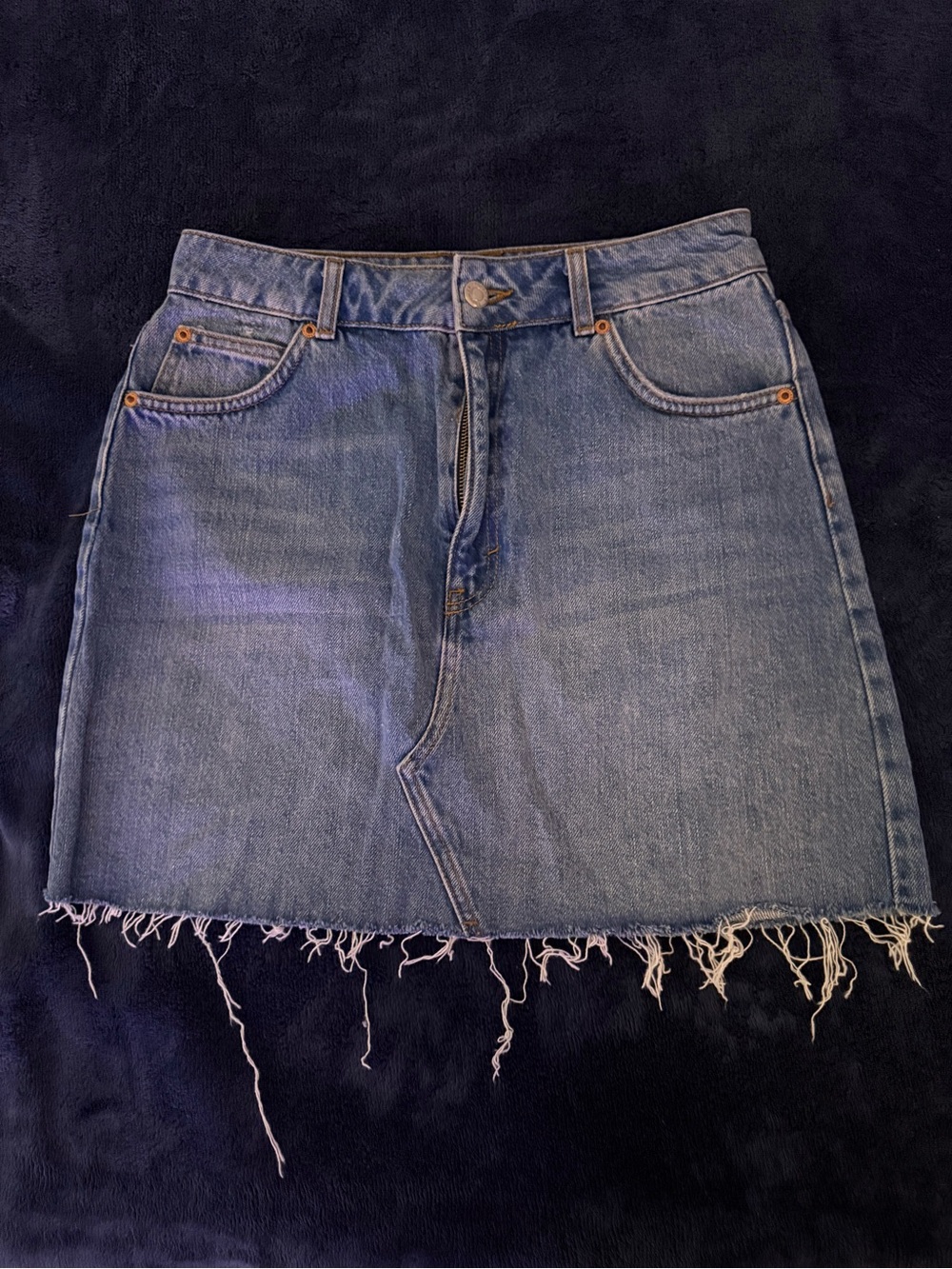 Topshop Light Blue Denim Frayed Hem Mini Skirt